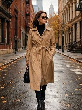 Nordstrom Camel Pleated Trenchcoat Size Large